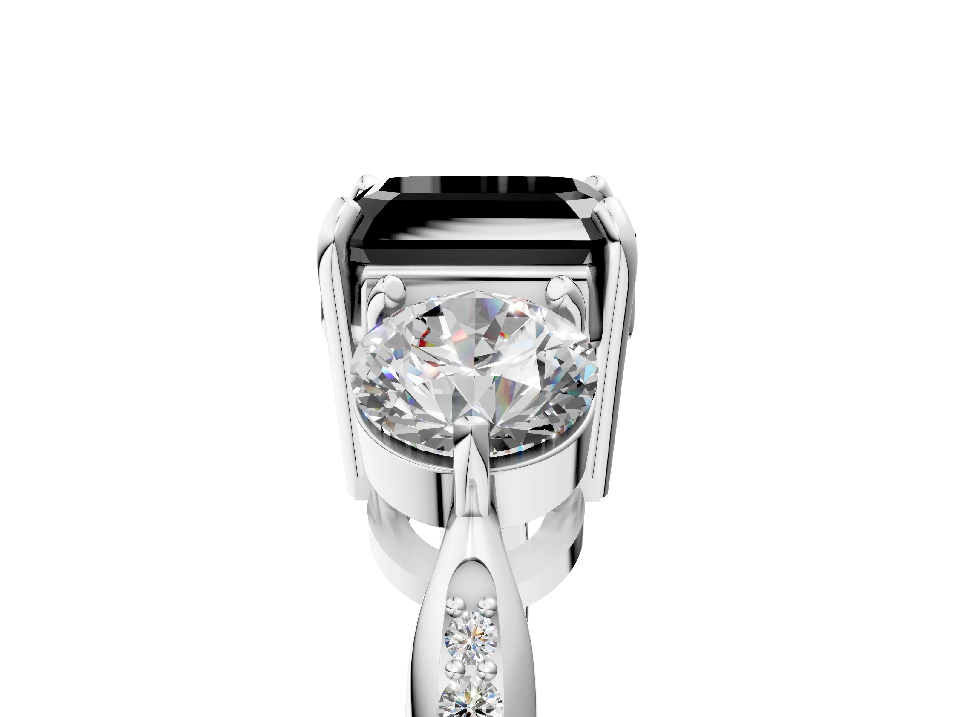 Platinum Three-Stone Fancy Black Asscher Cut Diamond Channel Set Engagement Ring with Prong Setting_29