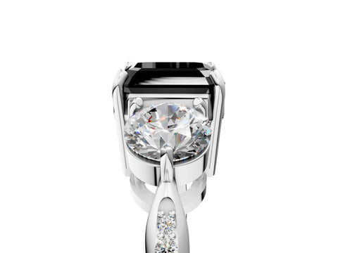 Platinum Three-Stone Fancy Black Asscher Cut Diamond Channel Set Engagement Ring with Prong Setting_29