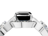 Platinum Three-Stone Fancy Black Asscher Cut Diamond Wave Pave Band with Prong Setting_10