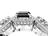 Platinum Three-Stone Fancy Black Asscher Cut Halo Diamond Milgrain Band with Four-Prong Setting_16