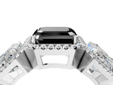 Platinum Three-Stone Fancy Black Asscher Cut Halo Diamond Ring with Pave Band and Four-Prong Setting_10