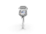 Platinum Three-Stone Fancy Black Asscher Cut Halo Diamond Ring with Pave Band and Four-Prong Setting_8