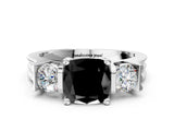 Platinum Three-Stone Fancy Black Cushion Cut Cut Classic Band Prong Setting Ring_12