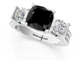 Platinum Three-Stone Fancy Black Cushion Cut Cut Classic Band Prong Setting Ring_13