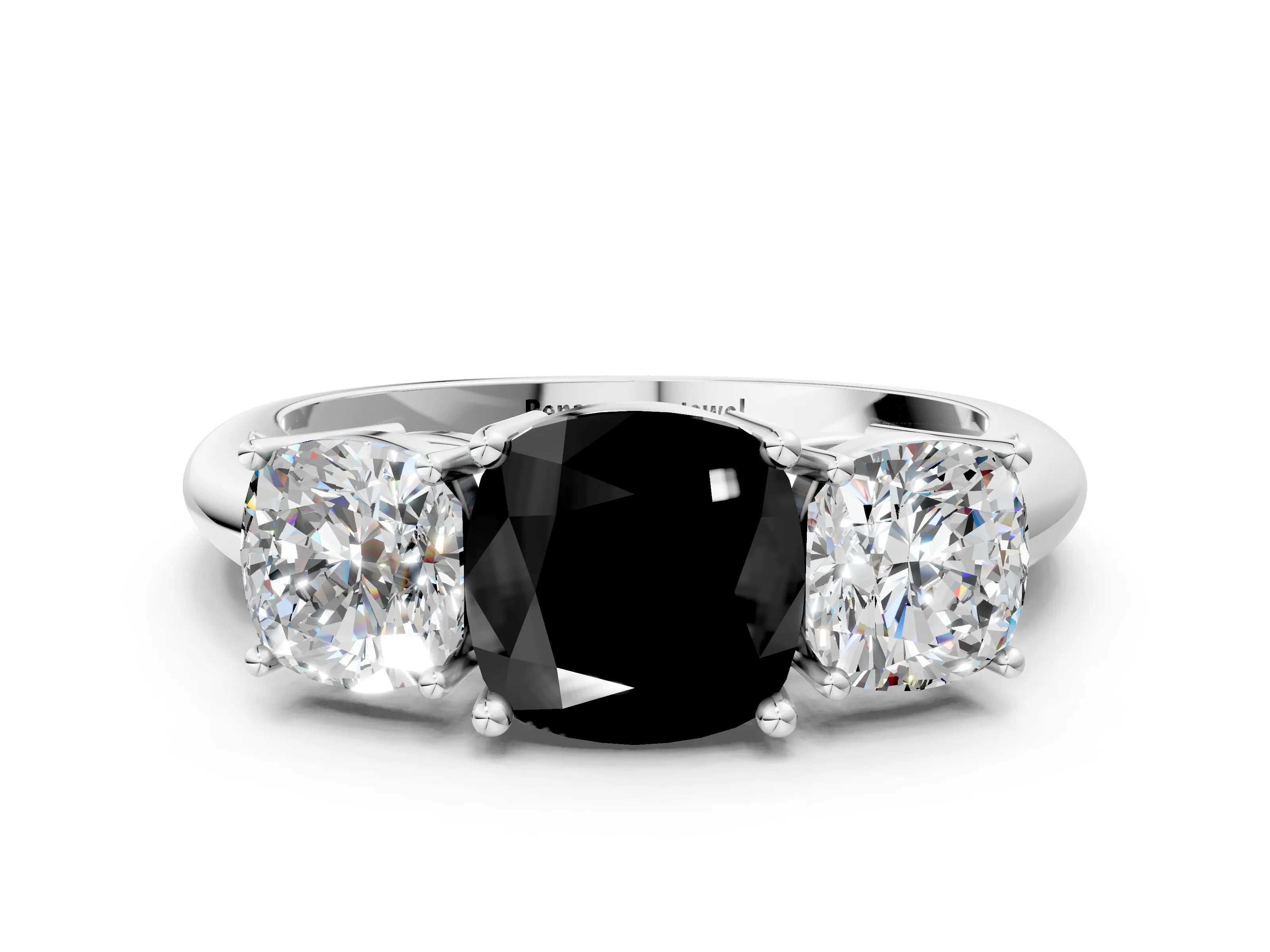 Platinum Three-Stone Fancy Black Cushion Cut Cut Diamond Engagement Ring with Prong Setting on a White Gold Band_42