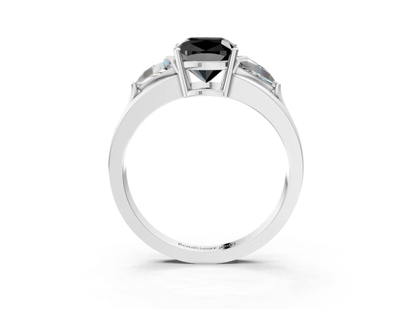 Platinum Cushion Cut Trillion Three Stone Engagement Ring Setting for Black Center
