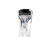 Platinum Three-Stone Fancy Black Cushion Cut Cut Diamond Ring with Trillion Side Stones on a Split Shank Band_17