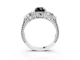 Platinum Three-Stone Fancy Black Cushion Cut Cut Milgrain Band Prong Setting Ring_21