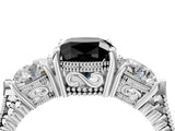 Platinum Three-Stone Fancy Black Cushion Cut Cut Milgrain Band Prong Setting Ring_22