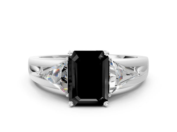 Platinum Emerald Cut Trillion Three Stone Engagement Ring Setting for Black Center
