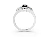 Platinum Three-Stone Fancy Black Emerald Cut Cut Diamond Ring with Trillion Side Stones on a Split Shank Band_75