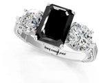 Platinum Three-Stone Fancy Black Emerald Cut Cut Milgrain Band Prong Setting Ring_7