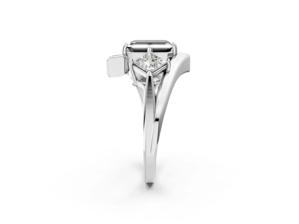 Platinum Three-Stone Fancy Black Emerald Cut Cut Tension Band Ring with Four-Prong Setting