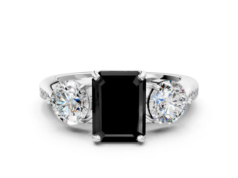 Platinum Three-Stone Fancy Black Emerald Cut Diamond Channel Set Engagement Ring with Prong Setting_18
