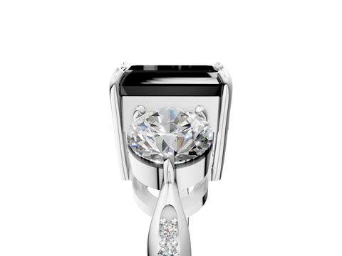Platinum Three-Stone Fancy Black Emerald Cut Diamond Channel Set Engagement Ring with Prong Setting_23