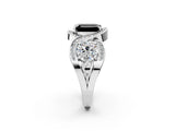 Platinum Three-Stone Fancy Black Emerald Cut Diamond Wave Pave Band with Prong Setting_68