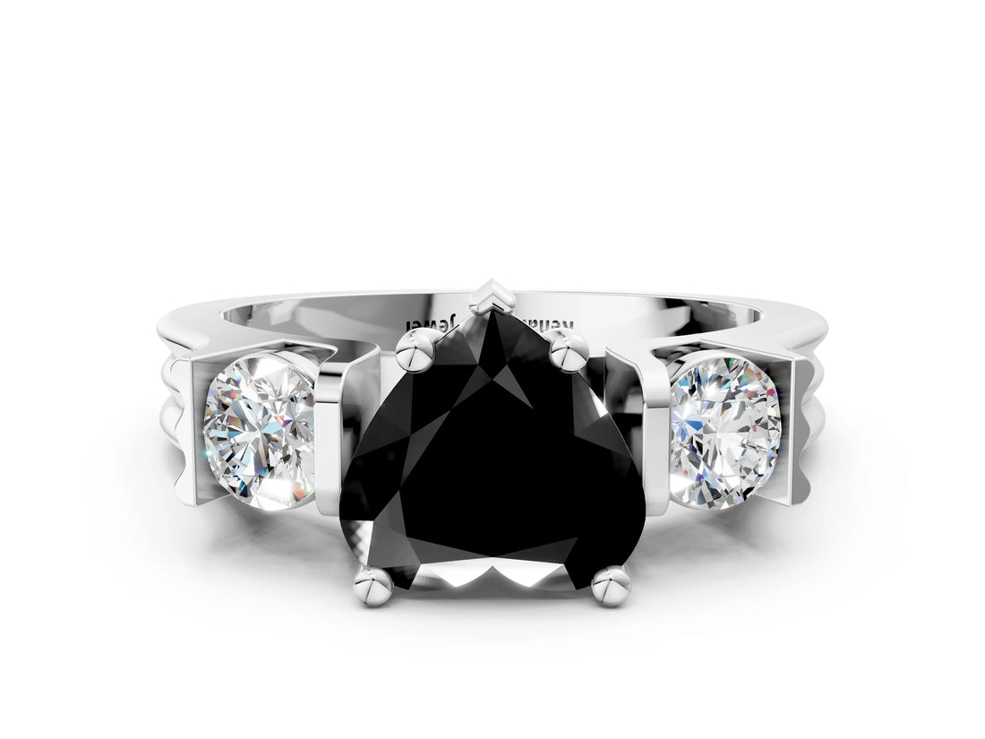 Platinum Three-Stone Fancy Black Heart Cut Cut Classic Band Prong Setting Ring_12