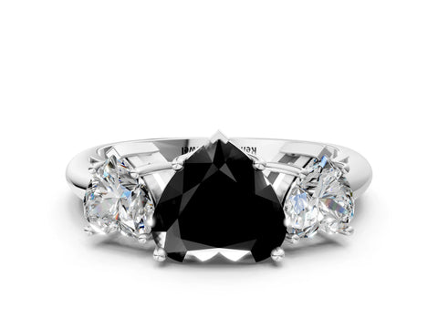 Platinum Three-Stone Fancy Black Heart Cut Cut Diamond Engagement Ring with Prong Setting on a White Gold Band_54