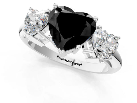 Platinum Three-Stone Fancy Black Heart Cut Cut Diamond Engagement Ring with Prong Setting on a White Gold Band_55