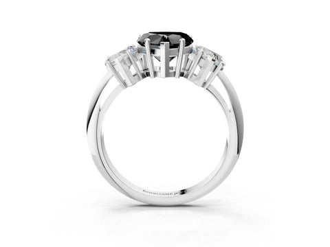 Platinum Three-Stone Fancy Black Heart Cut Cut Diamond Engagement Ring with Prong Setting on a White Gold Band_57