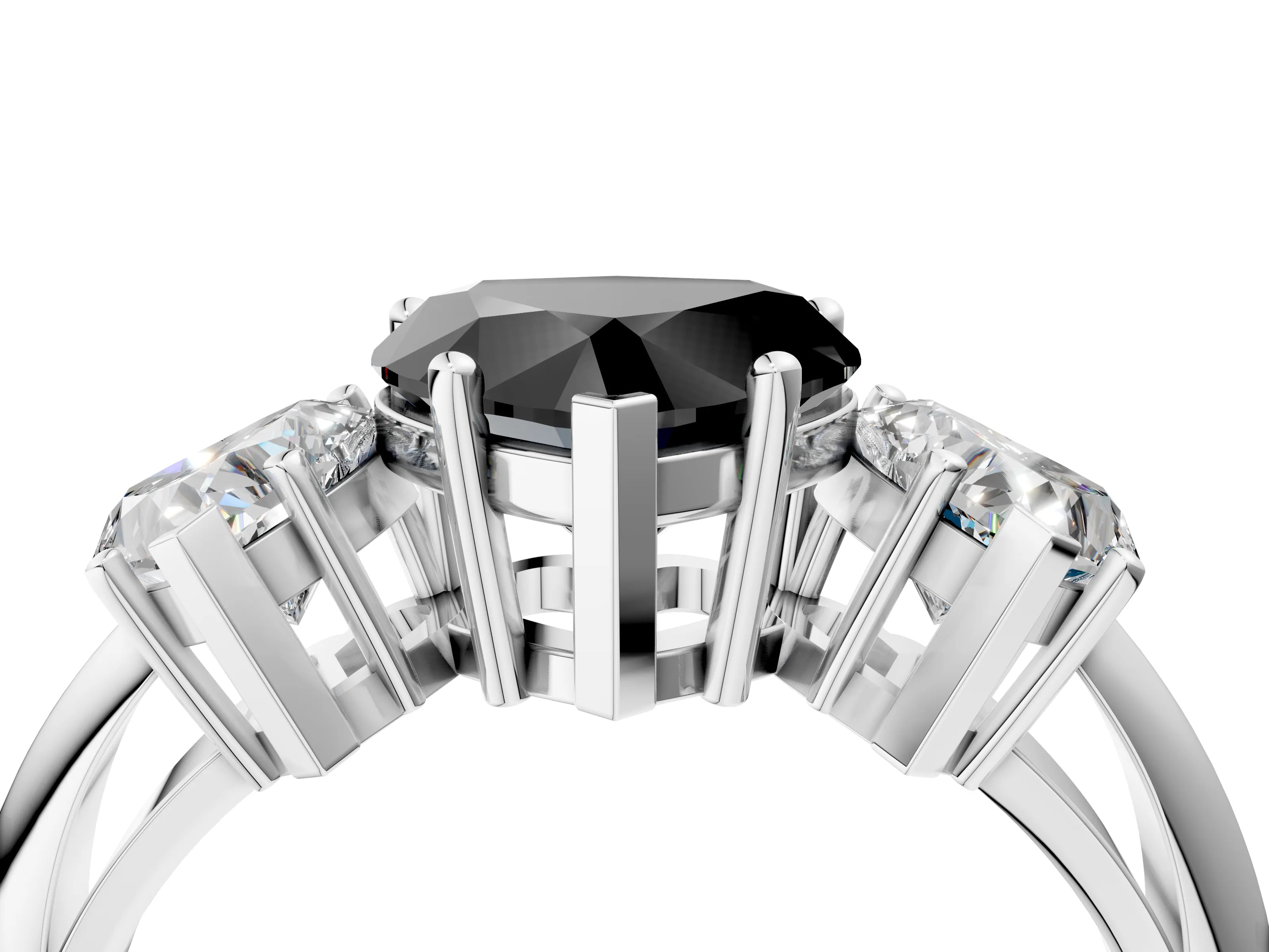 Platinum Three-Stone Fancy Black Heart Cut Cut Diamond Engagement Ring with Prong Setting on a White Gold Band_58
