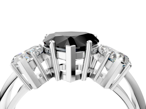 Platinum Three-Stone Fancy Black Heart Cut Cut Diamond Engagement Ring with Prong Setting on a White Gold Band_58