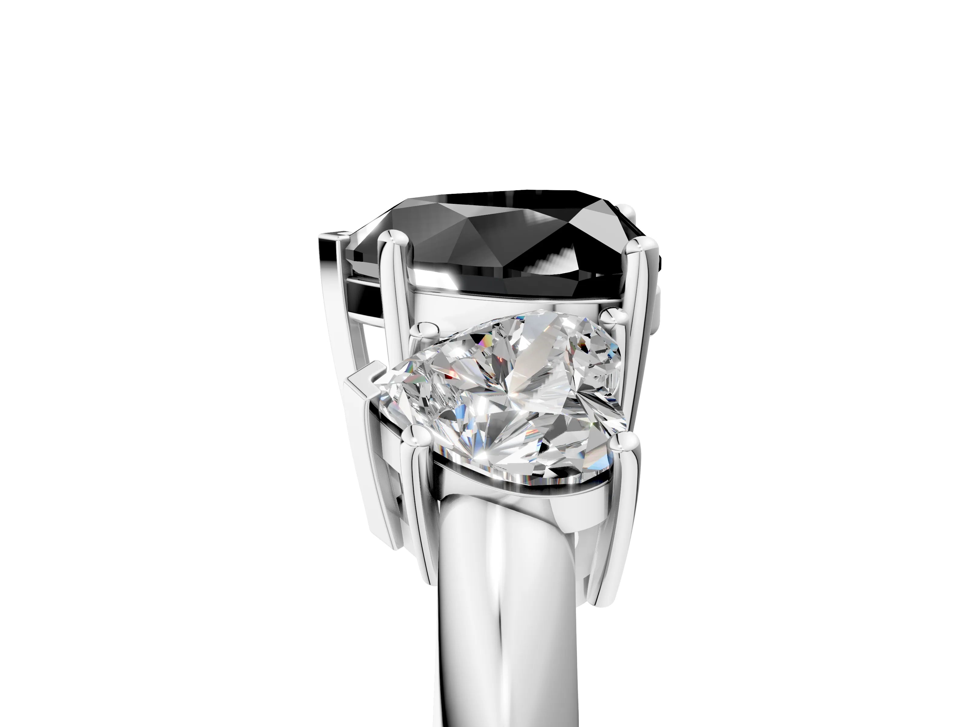 Platinum Three-Stone Fancy Black Heart Cut Cut Diamond Engagement Ring with Prong Setting on a White Gold Band_59