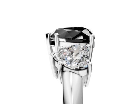 Platinum Three-Stone Fancy Black Heart Cut Cut Diamond Engagement Ring with Prong Setting on a White Gold Band_59