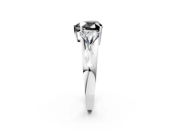 Platinum Heart-Shaped Trillion Three Stone Engagement Ring Setting for Black Center