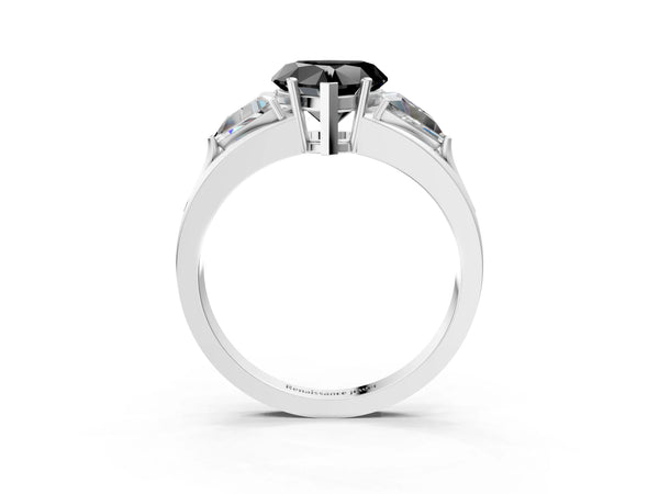 Platinum Heart-Shaped Trillion Three Stone Engagement Ring Setting for Black Center