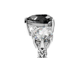 Platinum Three-Stone Fancy Black Heart Cut Cut Milgrain Band Prong Setting Ring_137