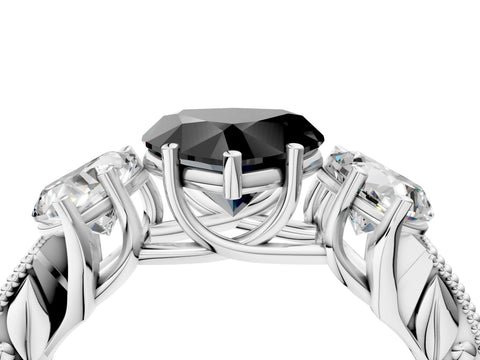 Platinum Three-Stone Fancy Black Heart Cut Cut Milgrain Pavé Engagement Ring_25