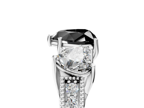 Platinum Three-Stone Fancy Black Heart Cut Cut Milgrain Pavé Engagement Ring_26