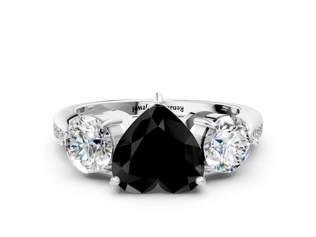 Platinum Three-Stone Fancy Black Heart Cut Diamond Channel Set Engagement Ring with Prong Setting_18