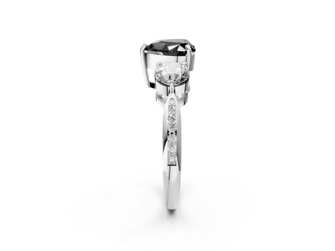 Platinum Three-Stone Fancy Black Heart Cut Diamond Channel Set Engagement Ring with Prong Setting_20