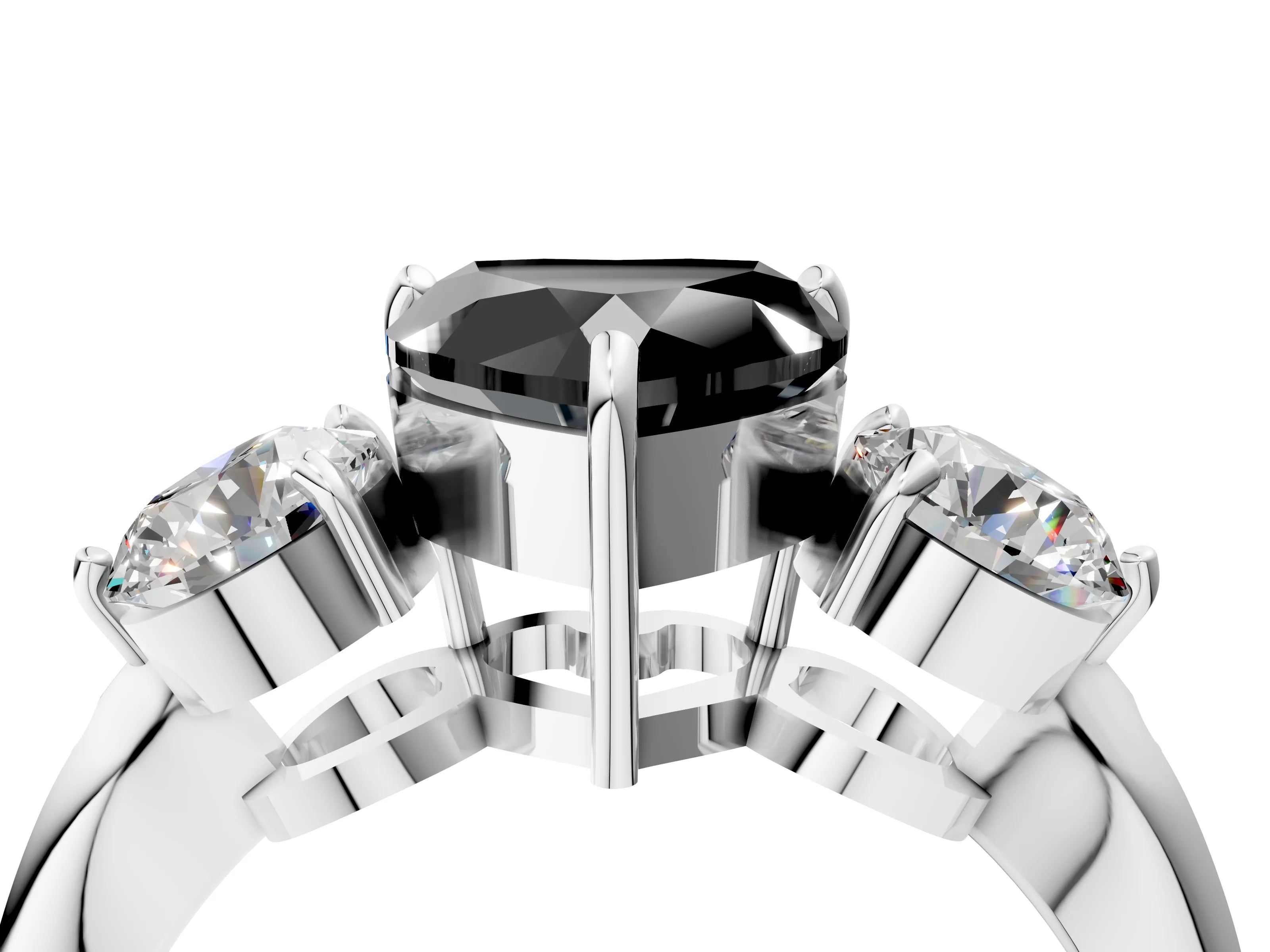 Platinum Three-Stone Fancy Black Heart Cut Diamond Channel Set Engagement Ring with Prong Setting_22