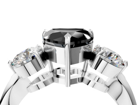 Platinum Three-Stone Fancy Black Heart Cut Diamond Channel Set Engagement Ring with Prong Setting_22