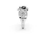 Platinum Three-Stone Fancy Black Heart Cut Diamond Wave Pave Band with Prong Setting_44