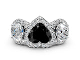 Platinum Three-Stone Fancy Black Heart Cut Halo Diamond Milgrain Band with Four-Prong Setting_6
