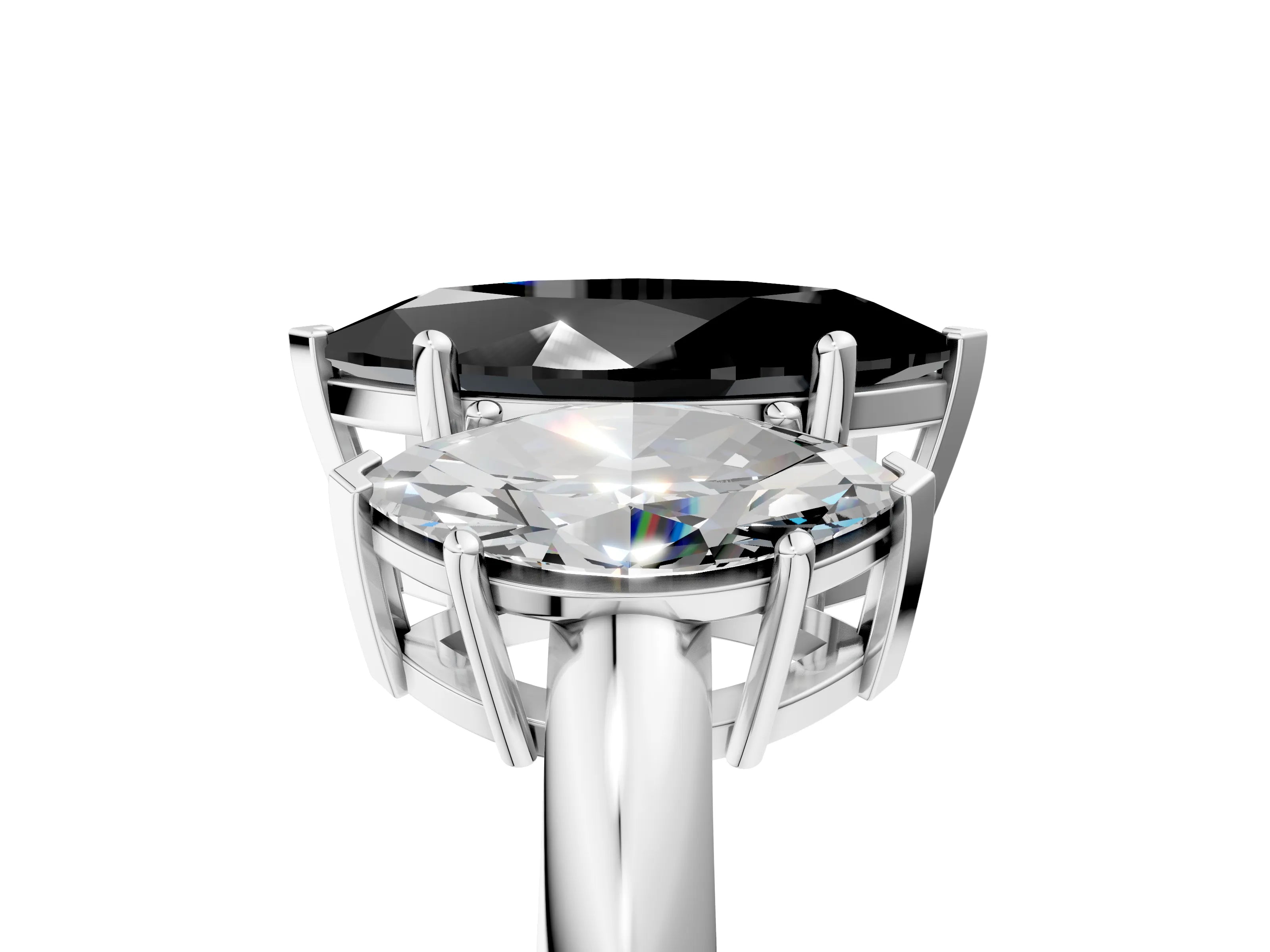 Platinum Three-Stone Fancy Black Marquise Cut Cut Diamond Engagement Ring with Prong Setting on a White Gold Band_72