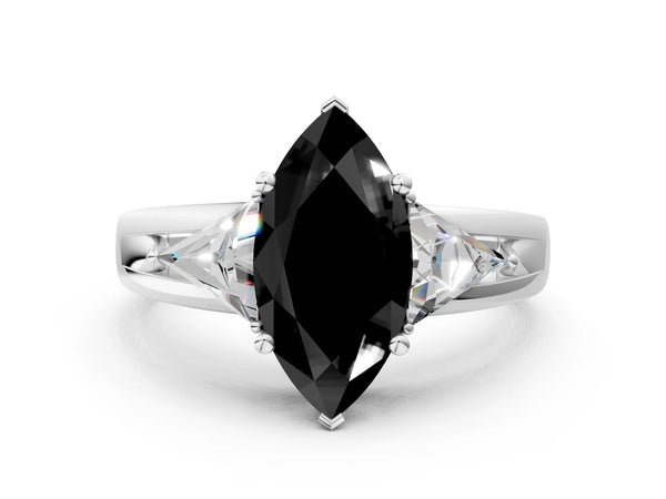 Platinum Marquise Trillion Three Stone Engagement Ring Setting for Black Center