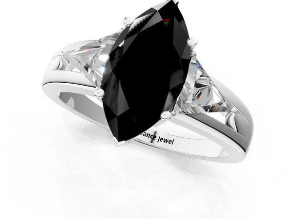 Platinum Marquise Trillion Three Stone Engagement Ring Setting for Black Center