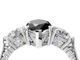 Platinum Three-Stone Fancy Black Marquise Cut Cut Milgrain Band Prong Setting Ring_10