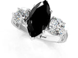 Platinum Three-Stone Fancy Black Marquise Cut Cut Milgrain Band Prong Setting Ring_7