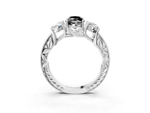 Platinum Three-Stone Fancy Black Marquise Cut Cut Milgrain Pavé Engagement Ring_27