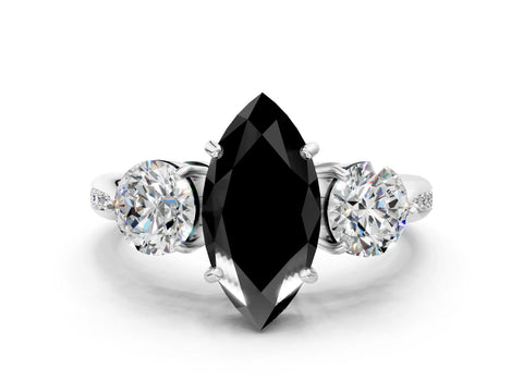 Platinum Three-Stone Fancy Black Marquise Cut Diamond Channel Set Engagement Ring with Prong Setting_18