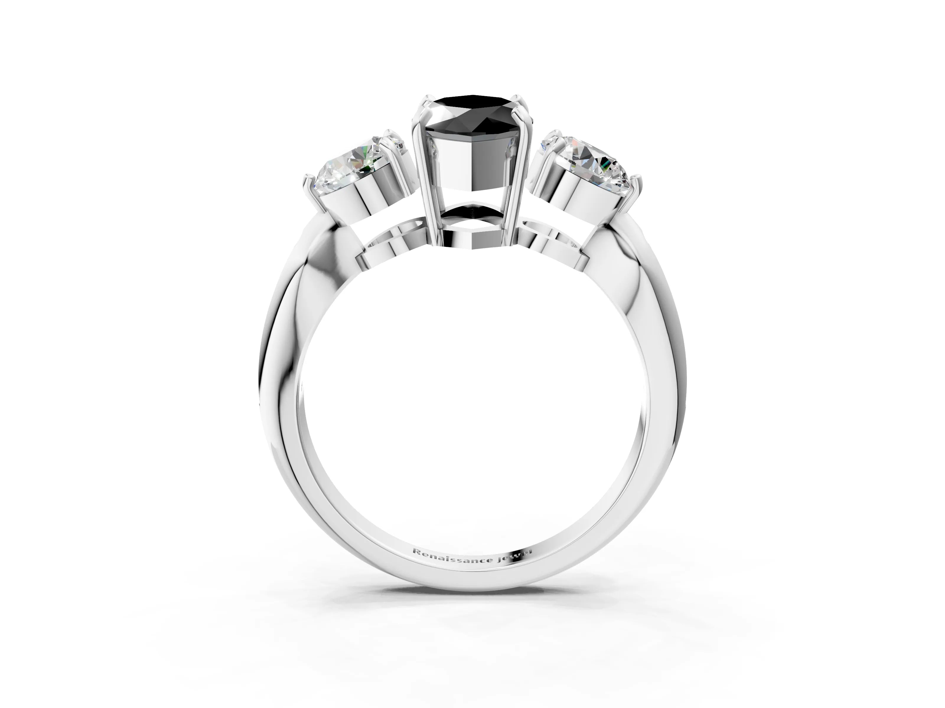 Platinum Three-Stone Fancy Black Marquise Cut Diamond Channel Set Engagement Ring with Prong Setting_21