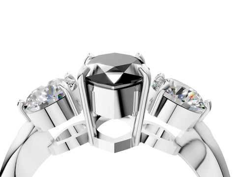 Platinum Three-Stone Fancy Black Marquise Cut Diamond Channel Set Engagement Ring with Prong Setting_22