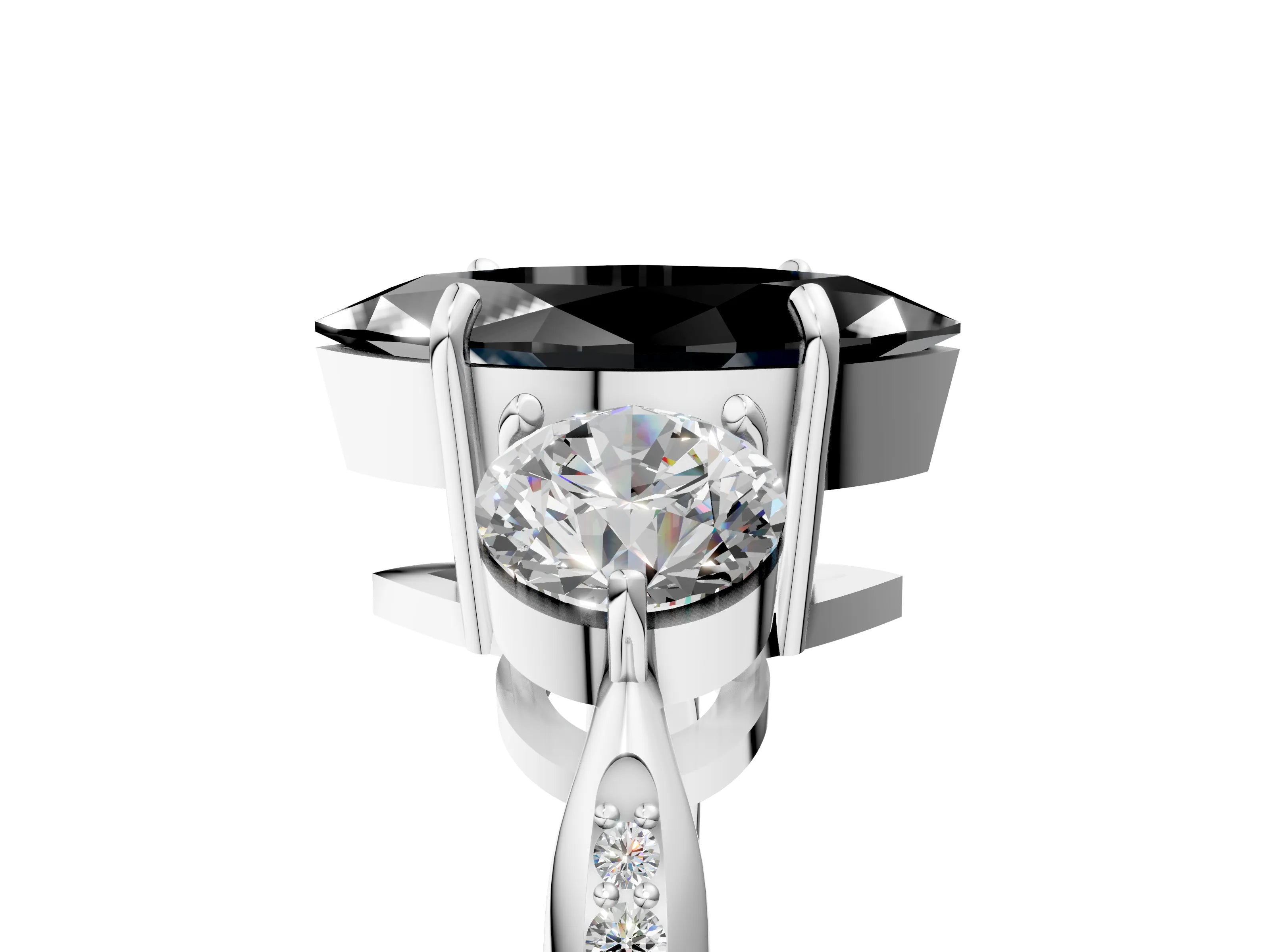 Platinum Three-Stone Fancy Black Marquise Cut Diamond Channel Set Engagement Ring with Prong Setting_23