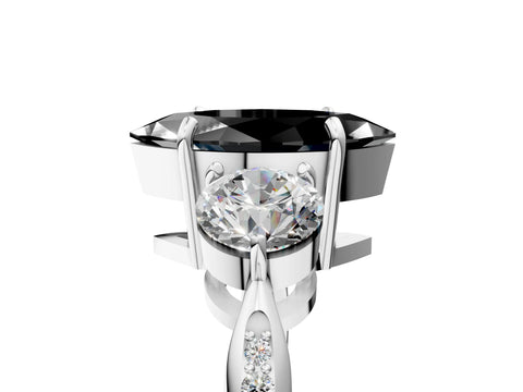 Platinum Three-Stone Fancy Black Marquise Cut Diamond Channel Set Engagement Ring with Prong Setting_23